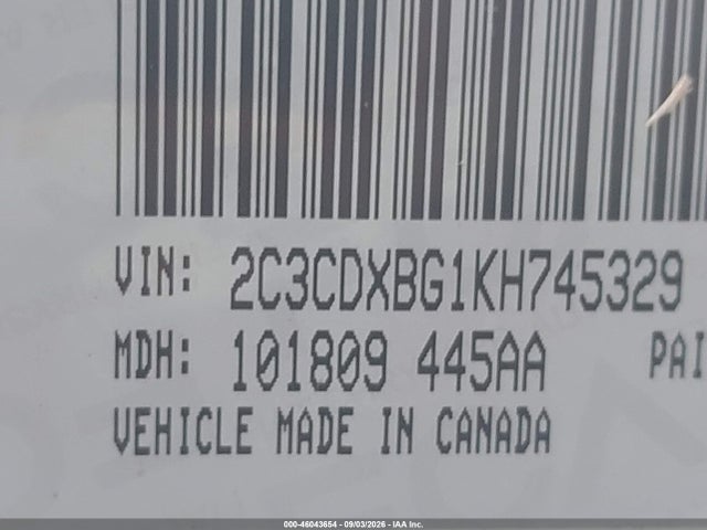2019 Dodge Charger Sxt Rwd მანქანა იყიდება აუქციონზე, vin: 2C3CDXBG1KH745329, აუქციონის ნომერი: 46043654