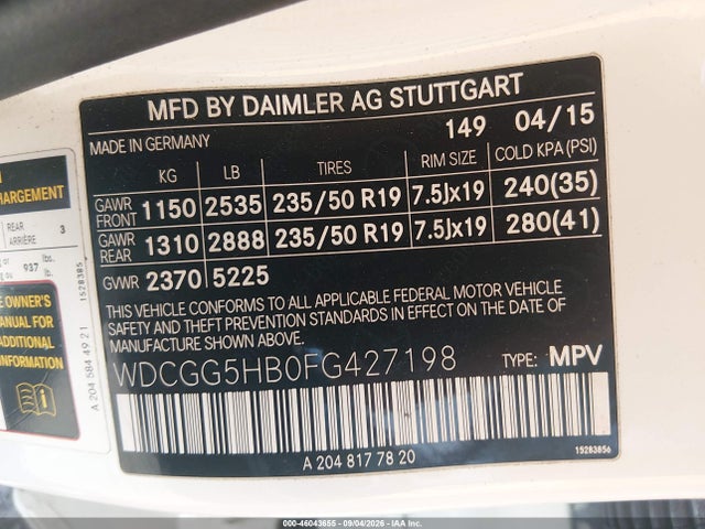 Продажа на аукционе авто 2015 Mercedes-benz Glk 350, vin: WDCGG5HB0FG427198, номер лота: 46043655
