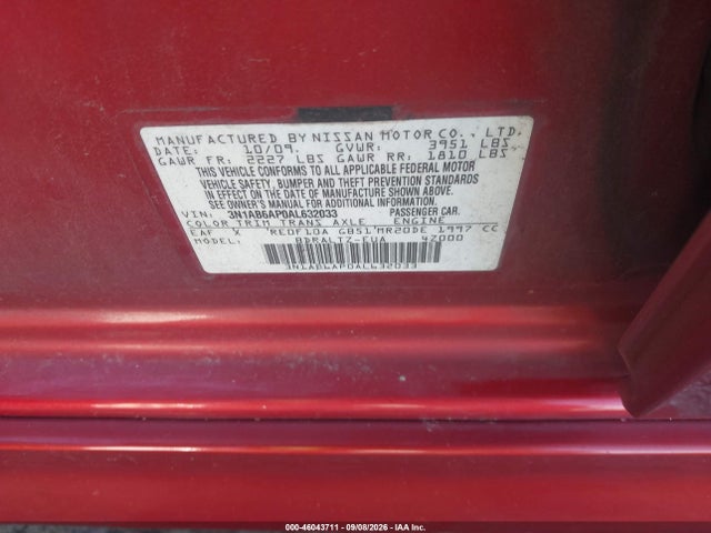 Продажа на аукционе авто 2010 Nissan Sentra 2.0sr, vin: 3N1AB6AP0AL632033, номер лота: 46043711