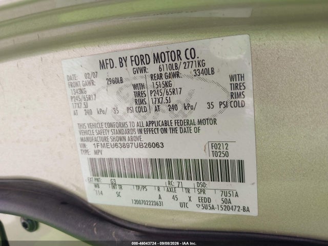 Продаж на аукціоні авто 2007 Ford Explorer Xlt, vin: 1FMEU63897UB26063, номер лоту: 46043724