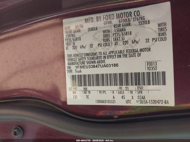 Aukcja sprzedaży 2007 Ford Explorer Sport Trac Limited, vin: 1FMEU33847UA03186, numer aukcji: 46043780