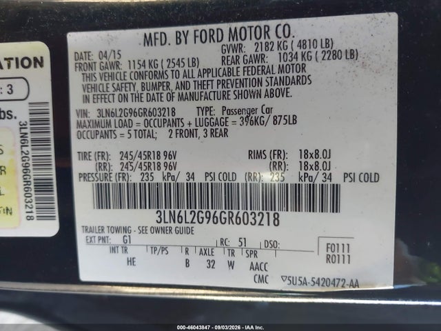 Lincoln MKZ 2016 3LN6L2G96GR603218 Image 9