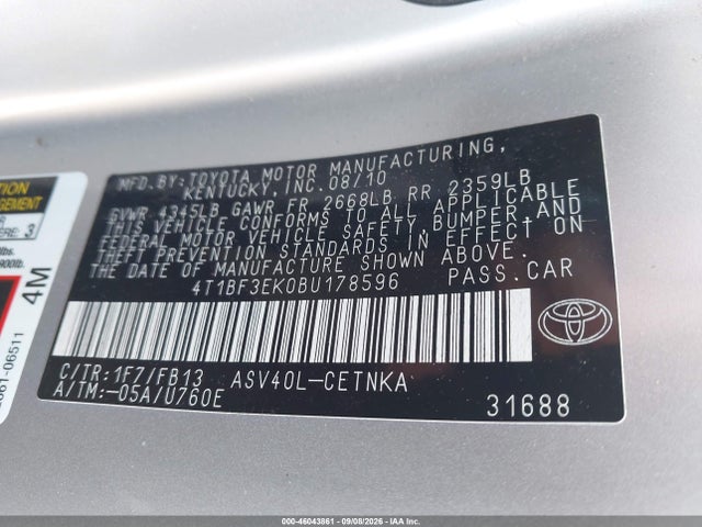 46043861 :رقم المزاد ، 4T1BF3EK0BU178596 vin ، 2011 Toyota Camry مزاد بيع