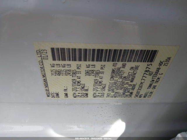 46043918 :رقم المزاد ، 5N1BT3CB7PC777875 vin ، 2023 Nissan Rogue Sl Intelligent Awd مزاد بيع