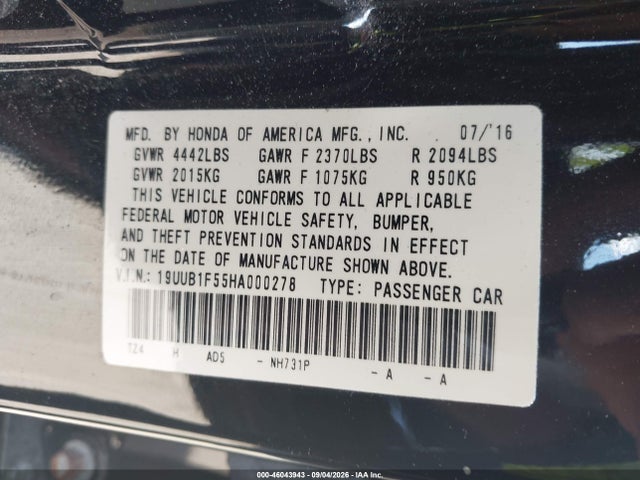 Продажа на аукционе авто 2017 Acura Tlx Technology Package, vin: 19UUB1F55HA000278, номер лота: 46043943