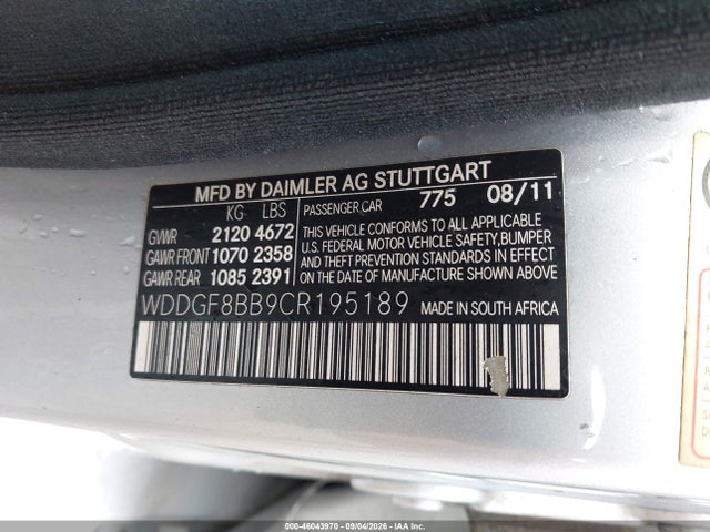 Auction sale of the 2012 Mercedes-benz C 300 Luxury 4matic, vin: WDDGF8BB9CR195189, lot number: 46043970