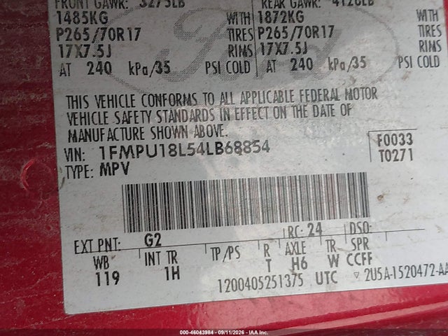 Aukcja sprzedaży 2004 Ford Expedition Eddie Bauer, vin: 1FMPU18L54LB68854, numer aukcji: 46043984