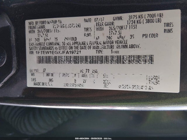 2018 Ford F-150 Xlt მანქანა იყიდება აუქციონზე, vin: 1FTEW1EGXJFA19721, აუქციონის ნომერი: 46043994
