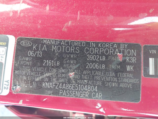 2014 Kia Forte Ex მანქანა იყიდება აუქციონზე, vin: KNAFZ4A86E5104804, აუქციონის ნომერი: 46044005