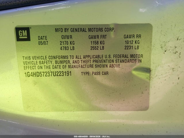 Продаж на аукціоні авто 2007 Buick Lucerne Cxl, vin: 1G4HD57237U223191, номер лоту: 46044009