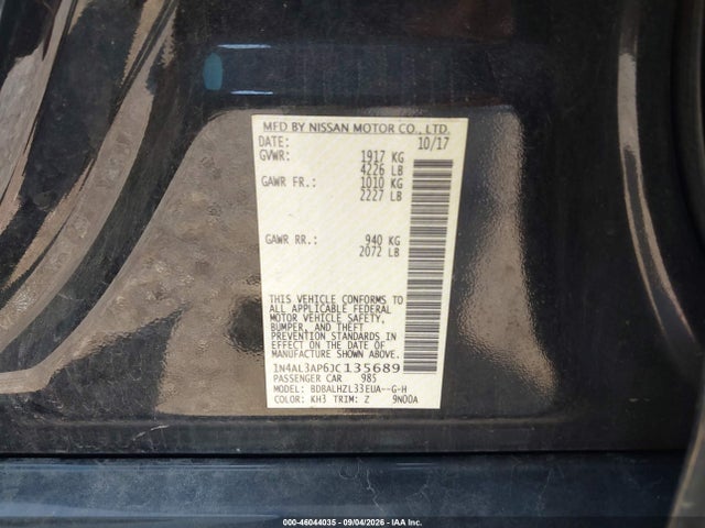 Aukcja sprzedaży 2018 Nissan Altima 2.5 Sr, vin: 1N4AL3AP6JC135689, numer aukcji: 46044035