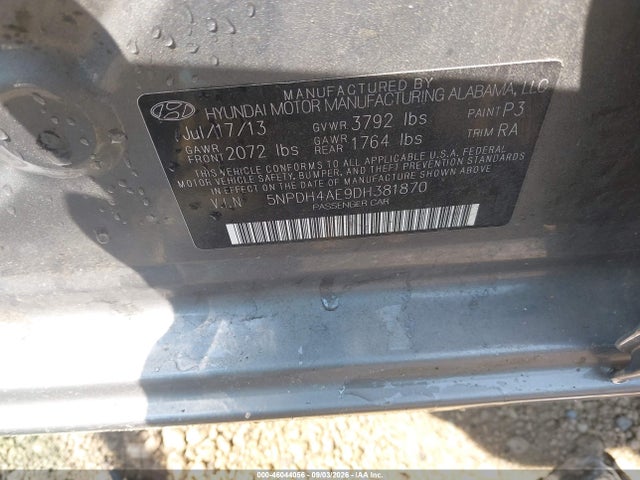 Продажа на аукционе авто 2013 Hyundai Elantra Limited, vin: 5NPDH4AE9DH381870, номер лота: 46044056