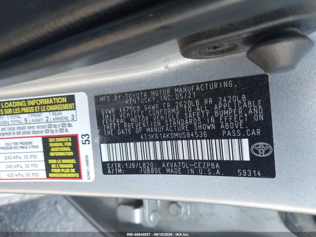 Aukcja sprzedaży 2021 Toyota Camry Xse, vin: 4T1K61AK0MU584536, numer aukcji: 46044057