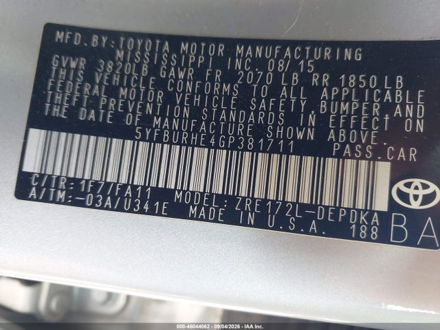 Toyota COROLLA L 2016 5YFBURHE4GP381711 Image 9
