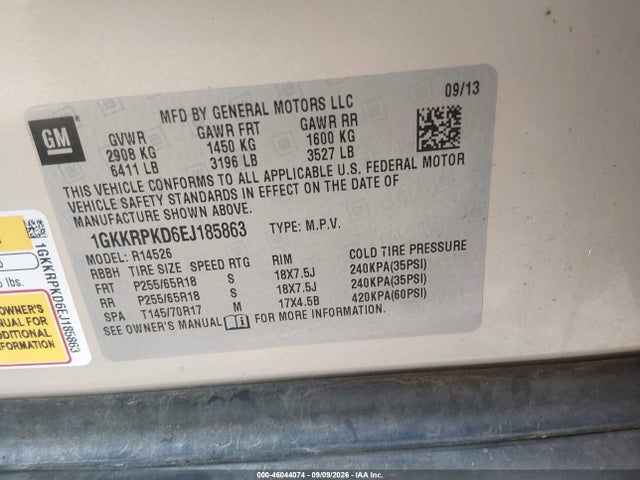 Продаж на аукціоні авто 2014 Gmc Acadia Sle-2, vin: 1GKKRPKD6EJ185863, номер лоту: 46044074