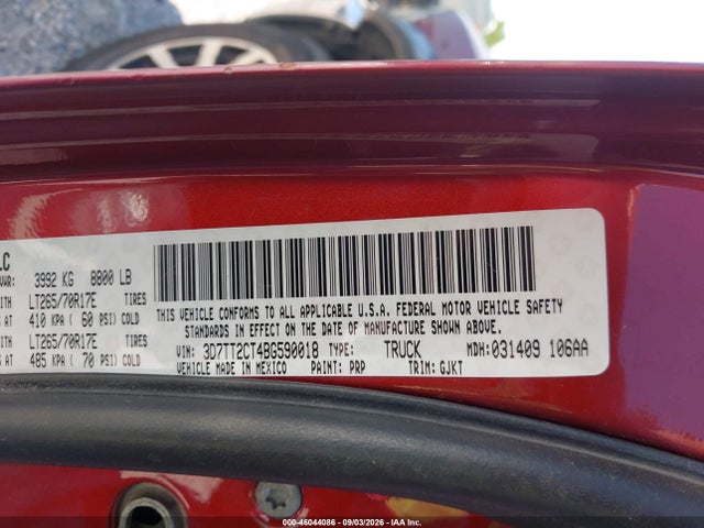 2011 Ram Ram 2500 Laramie მანქანა იყიდება აუქციონზე, vin: 3D7TT2CT4BG590018, აუქციონის ნომერი: 46044086