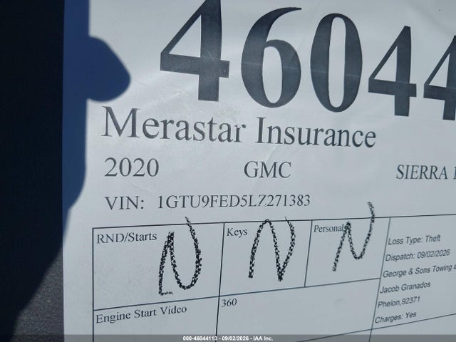 Aukcja sprzedaży 2020 Gmc Sierra 1500 4wd  Short Box Denali, vin: 1GTU9FED5LZ271383, numer aukcji: 46044113