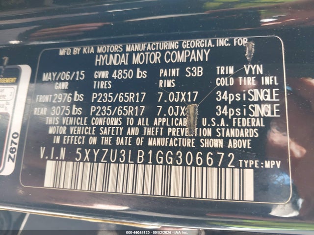 Продаж на аукціоні авто 2016 Hyundai Santa Fe Sport 2.4l, vin: 5XYZU3LB1GG306672, номер лоту: 46044120