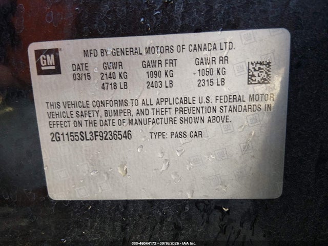 Продажа на аукционе авто 2015 Chevrolet Impala 1lz, vin: 2G1155SL3F9236546, номер лота: 46044172