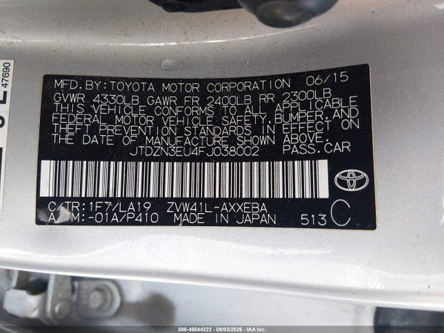 46044222 :رقم المزاد ، JTDZN3EU4FJ038002 vin ، 2015 Toyota Prius V Five مزاد بيع