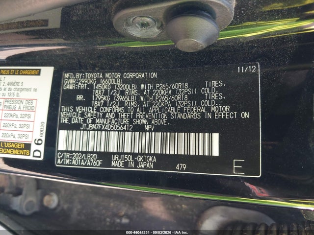 Aukcja sprzedaży 2013 Lexus Gx 460, vin: JTJBM7FX4D5056412, numer aukcji: 46044231