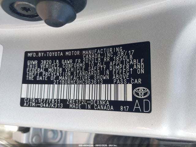Aukcja sprzedaży 2017 Toyota Corolla Le, vin: 2T1BURHE9HC963613, numer aukcji: 46044244