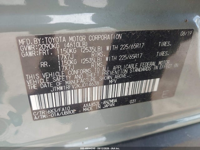 2019 Toyota Rav4 Xle მანქანა იყიდება აუქციონზე, vin: JTMW1RFV2KJ014638, აუქციონის ნომერი: 46044249