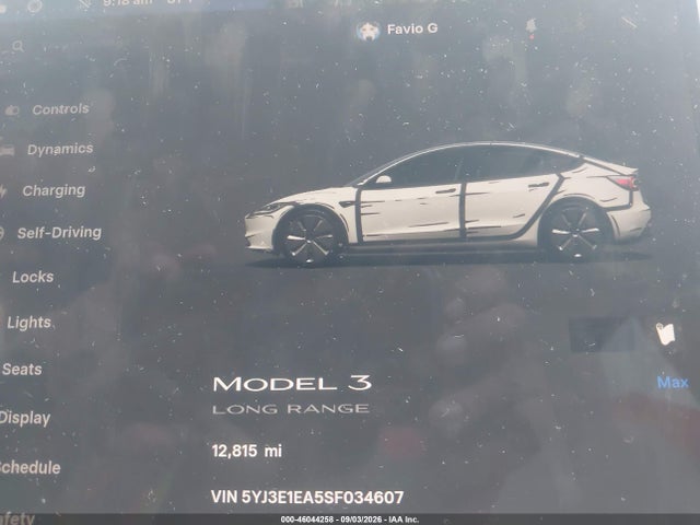 5YJ3E1EA5SF034607 Tesla Model 3 Long Range Rear-wheel Drive/standard Rear-wheel Drive