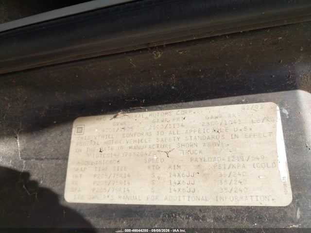 1993 Gmc Sonoma მანქანა იყიდება აუქციონზე, vin: 1GTCS14R3P8520422, აუქციონის ნომერი: 46044280