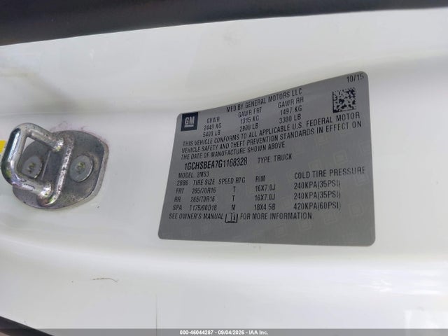 Продаж на аукціоні авто 2016 Chevrolet Colorado Wt, vin: 1GCHSBEA7G1168328, номер лоту: 46044287