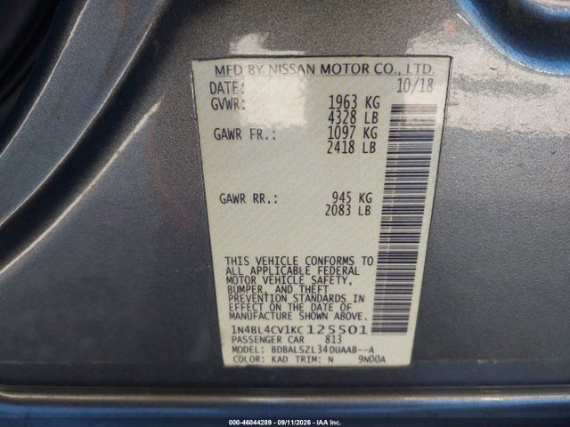 Nissan Altima 2.5 Sr 2019 1N4BL4CV1KC125501 Image 9