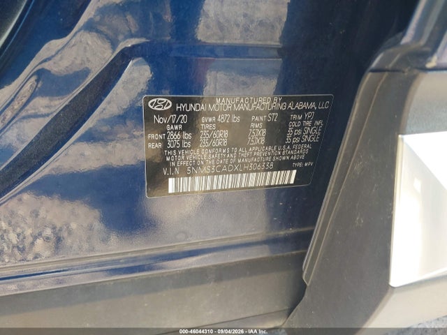 Aukcja sprzedaży 2020 Hyundai Santa Fe Sel, vin: 5NMS3CADXLH306338, numer aukcji: 46044310