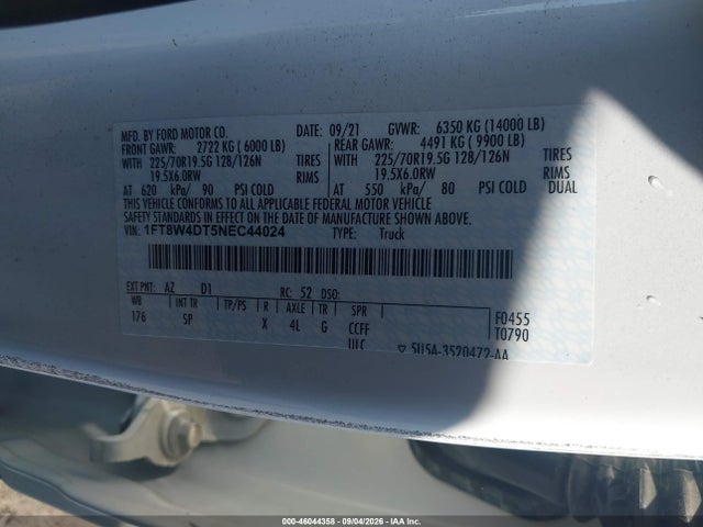 2022 Ford F-450 King Ranch მანქანა იყიდება აუქციონზე, vin: 1FT8W4DT5NEC44024, აუქციონის ნომერი: 46044358