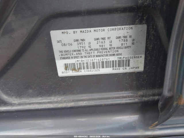 Aukcja sprzedaży 2007 Mazda Mazda3 S Touring, vin: JM1BK323871628761, numer aukcji: 46044363