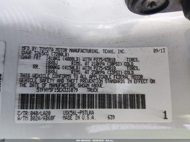 46044382 :رقم المزاد ، 5TFHY5F15EX331079 vin ، 2014 Toyota Tundra Limited 5.7l V8 مزاد بيع