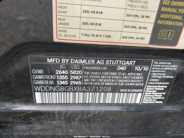 Aukcja sprzedaży 2011 Mercedes-benz S 550 4matic, vin: WDDNG8GBXBA371208, numer aukcji: 46044411
