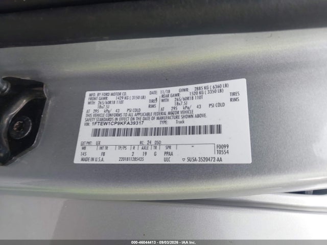 Продаж на аукціоні авто 2019 Ford F-150 Xlt, vin: 1FTEW1CP9KFA39317, номер лоту: 46044413