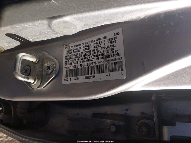 Продаж на аукціоні авто 2003 Honda Civic Lx, vin: 1HGES16553L032276, номер лоту: 46044434