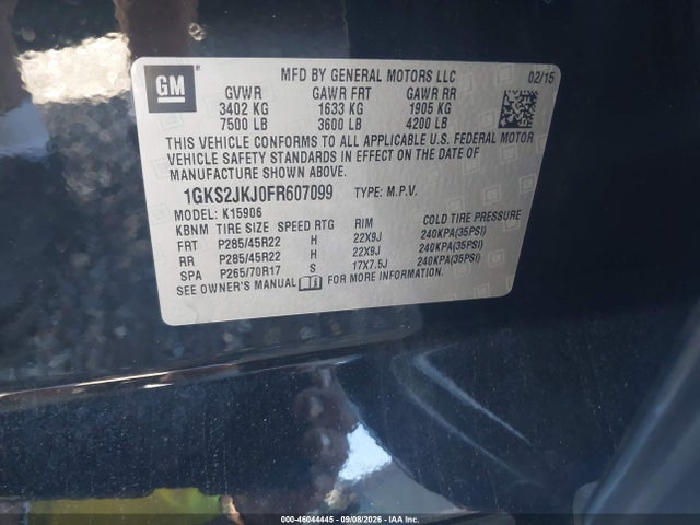 Aukcja sprzedaży 2015 Gmc Yukon Xl 1500 Denali, vin: 1GKS2JKJ0FR607099, numer aukcji: 46044445