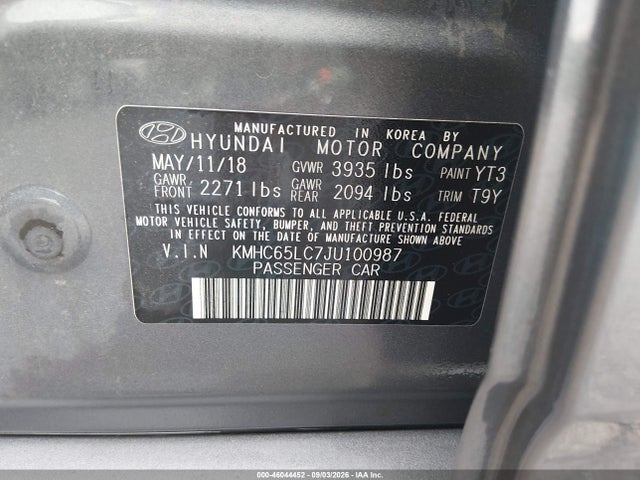 2018 Hyundai Ioniq Hybrid Blue მანქანა იყიდება აუქციონზე, vin: KMHC65LC7JU100987, აუქციონის ნომერი: 46044452