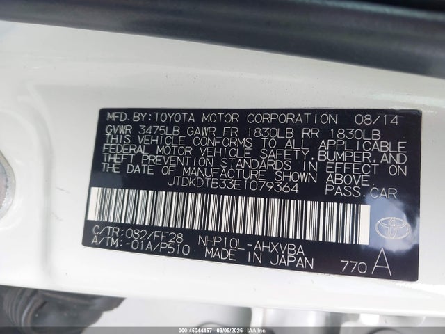 Продажа на аукционе авто 2014 Toyota Prius C Two, vin: JTDKDTB33E1079364, номер лота: 46044457