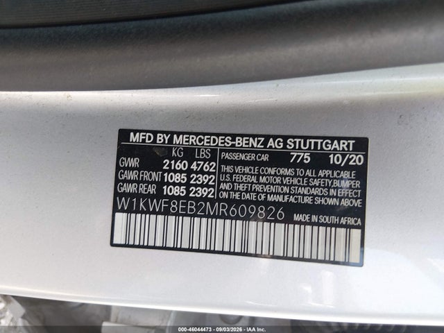 Продаж на аукціоні авто 2021 Mercedes-benz C 300 4matic, vin: W1KWF8EB2MR609826, номер лоту: 46044473