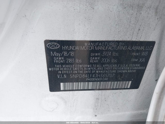 46044480 :رقم المزاد ، 5NPD84LF4JH365707 vin ، 2018 Hyundai Elantra Value Edition مزاد بيع