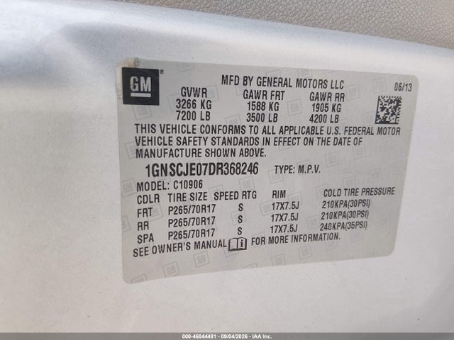 Aukcja sprzedaży 2013 Chevrolet Suburban 1500 Lt, vin: 1GNSCJE07DR368246, numer aukcji: 46044481