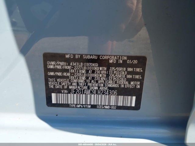 2020 Subaru Crosstrek Limited მანქანა იყიდება აუქციონზე, vin: JF2GTAMC9LH234306, აუქციონის ნომერი: 46044490