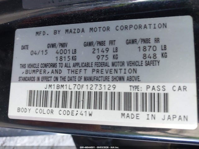 Продажа на аукционе авто 2015 Mazda Mazda3 I Touring, vin: JM1BM1L70F1273129, номер лота: 46044501