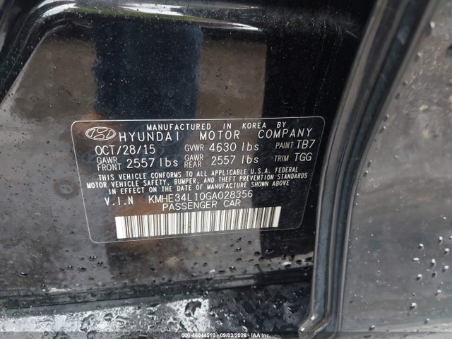 2016 Hyundai Sonata Hybrid Limited მანქანა იყიდება აუქციონზე, vin: KMHE34L10GA028356, აუქციონის ნომერი: 46044510