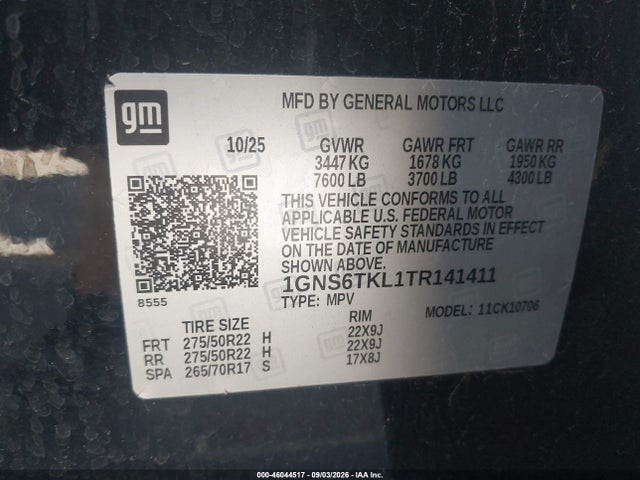 1GNS6TKL1TR141411 Chevrolet Tahoe 4wd High Country