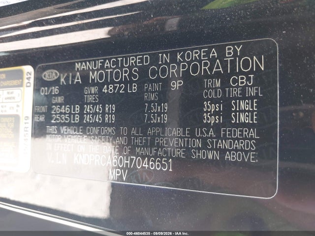 2017 Kia Sportage Sx Turbo მანქანა იყიდება აუქციონზე, vin: KNDPRCA60H7046651, აუქციონის ნომერი: 46044535