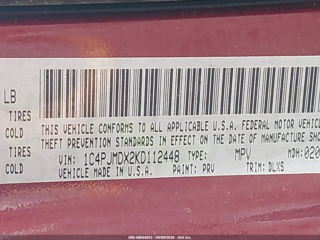 46044552 :رقم المزاد ، 1C4PJMDX2KD112448 vin ، 2019 Jeep Cherokee Limited 4x4 مزاد بيع